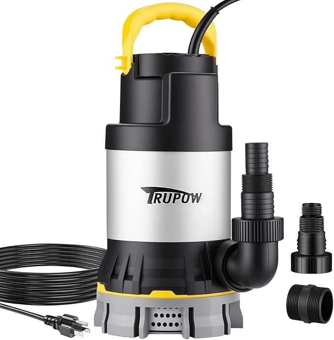 1 HP Sump Pump 4000 GPH Clean/Dirty Stainless Steel Submersible Water Pump Portable Electric Utility Pump with Folding Handle for Swimming Pool Garden Basement Tub Pond Draining