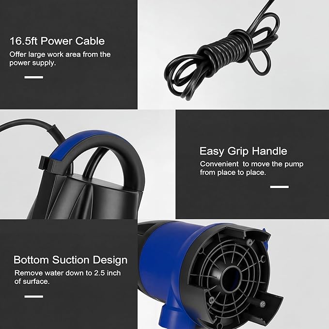 Sump Pump, Prostormer 1HP 3700GPH Submersible Clean/Dirty Water Pump with Automatic Float Switch for Pool (Blue)