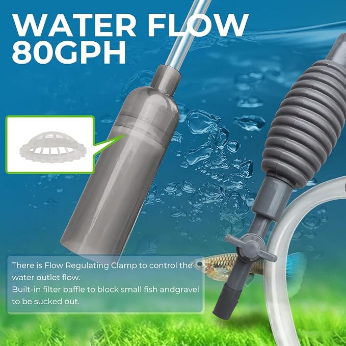 6.23ft Aquarium Siphon Vacuum Cleaner for Aquariums, Clean Gravel & Sand | Fish Tank Cleaner, Gravel Vacuum for Aquarium, Aquarium Siphon, Aquarium Vacuum, Water Changer, Fish Tank Siphon