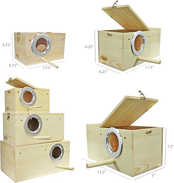 Sturdy Nest Box - Cage Attachment, Hinged Lid, Perching Ledge - for Sugar Glider, Squirrel, Rat, Finch, Parakeet, Lovebird, Parrotlet, Lovebird, Canary, Cockatiel, Other Birds & Small Pets (Large)