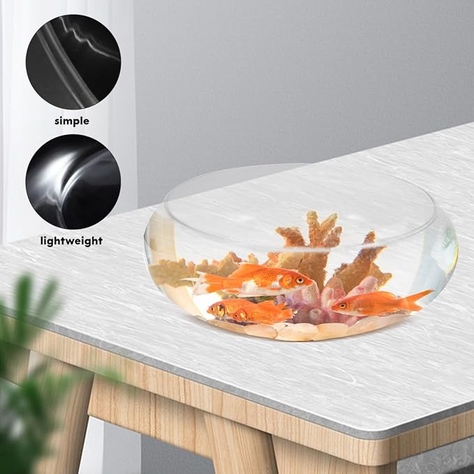 VOSAREA Clear Glass Fish Bowl 9.84 X 9.84 X 3.93 in Shallow Fish Tank Desktop Glass Flowerpot Aquatic Plant Bowl for Goldfish Hydroponic Vase Home Office Garden Wedding Decor