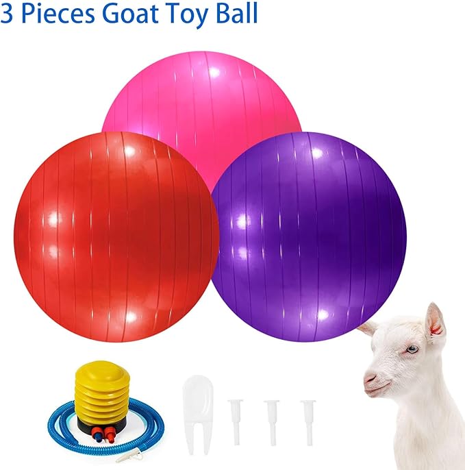 3 Pieces Pet Goat Ball Lamb Toy Horse Ball Dog Training Exercise Ball Toy with Inflator Pump for Pet Dogs Goats Horses to Play in Outdoor Entertainment (Pink, Purple, red)