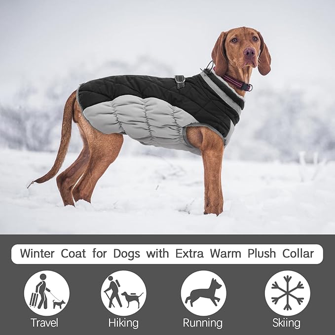 FUAMEY Dog Coat for Small Dogs,Waterproof Dog Winter Jacket with Harness Built in Puppy Cold Weather Coats Reflective Pet Vest with Zipper Warm Fleece Dogs Snowsuit Windproof Black XS