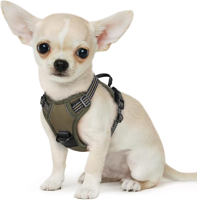 Eagloo Small Dog Harness No Pull, Service Vest with Reflective Strips and Control Handle, Adjustable and Comfortable for Easy Walking, No Choke Pet Harness with 2 Metal Rings, Brown, XS