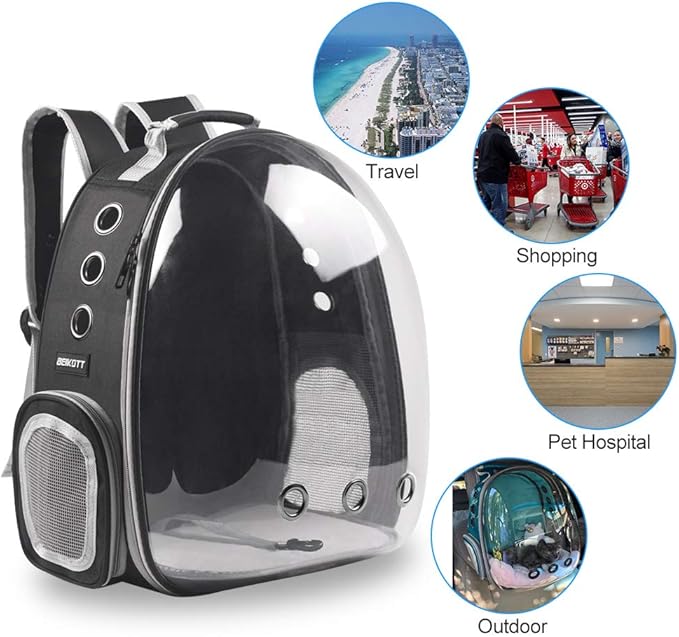 Cat Backpack Carriers, Dog Backpack, Pet Backpack for Small Cats Puppies Dogs Bunny, Airline-Approved Ventilate Transparent Bubble Backpack for Travel and Outdoor(Black)