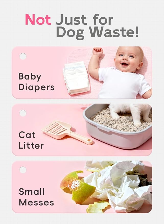 Dog Poop Bags Rolls, 128 Count (8 Refills) - 60% Recycled Plastic Baby Powder Scented - Leak Proof, Extra Thick Waste Bag with Easy-Peel Sticker (Pink)