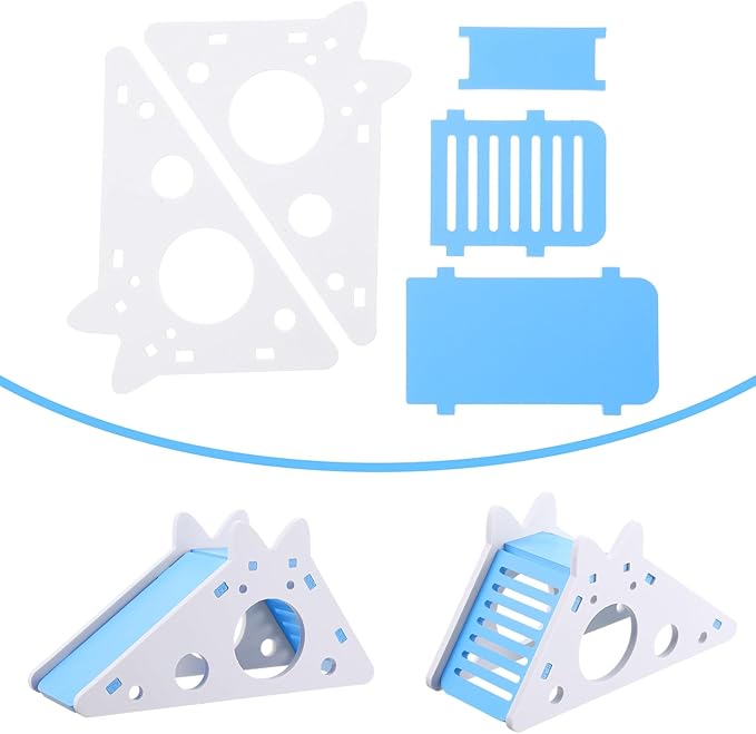 TIESOME Hamster House with Ladder and Slide, Wooden Hamster Play Toys Hideout Hut Gerbil Rat Hideaway Small Animal Activity Toy DIY Hamsters Cage Accessories for Small Pets(Blue)