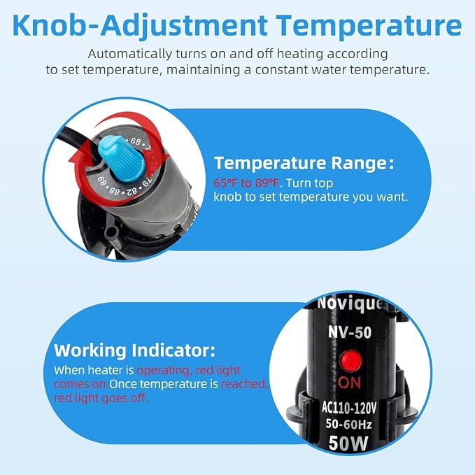 25W Aquarium Heater Adjustable Temperature Submersible Fish Tank Heater Water Thermostat with Thermometer for Freshwater and Saltwater Tanks