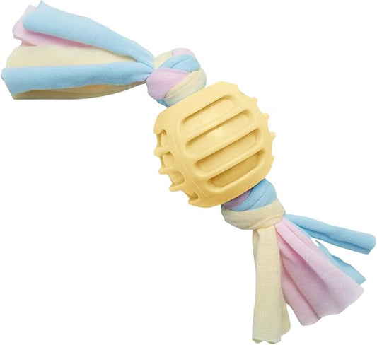 Snugarooz Snuggle Ball Yellow Dog Toy – TPR with Braided Cotton Rope – Aids Dental Health – Durable for Chewing & Fetch Play - Made from Recycled Materials