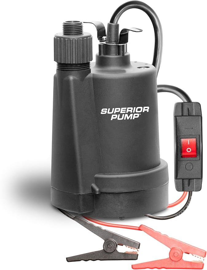 Superior Pump 91012 12 Volt Utility Pump with 20-Foot Cord, Black