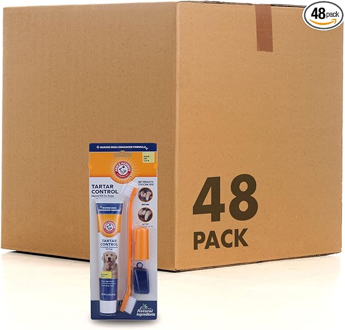 Arm & Hammer for Pets Tartar Control Dog Dental Care Kit, Banana Mint Flavor Toothpaste with Baking Soda, Double-Sided Toothbrush and Finger Brush Included, 2.5 Oz, 3-Piece - 48 Pack
