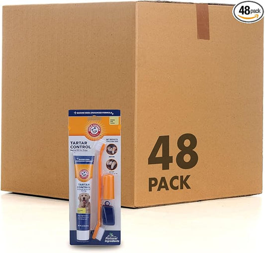 Arm & Hammer for Pets Tartar Control Dog Dental Care Kit, Banana Mint Flavor Toothpaste with Baking Soda, Double-Sided Toothbrush and Finger Brush Included, 2.5 Oz, 3-Piece - 48 Pack