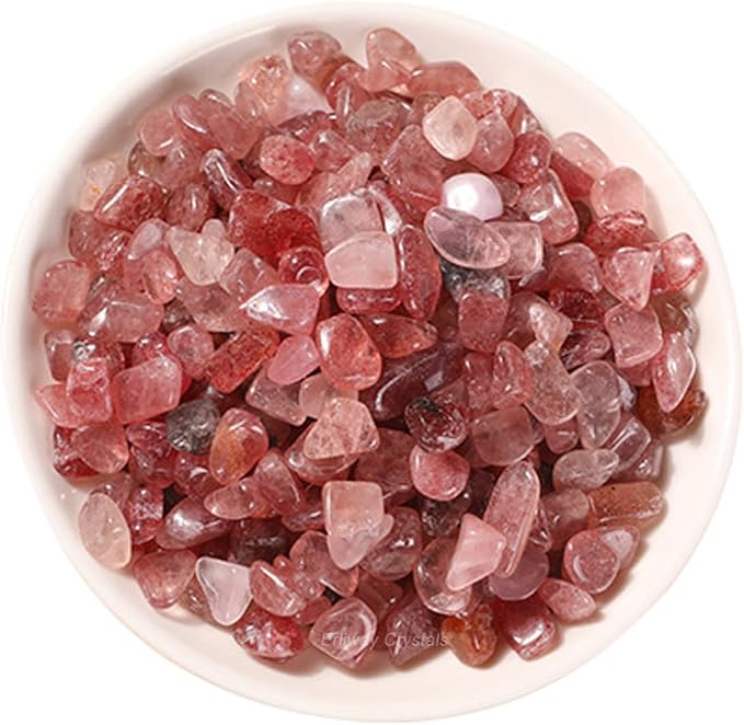 Erliway Natural Strawberry Quartz Tumbled Chips Crushed Crystal Stone 7-9mm | Polished Healing Crystal Chips Healing Reiki Crystal Jewelry Making Home Decoration, Aquarium, Vase Fillers, Plants Décor