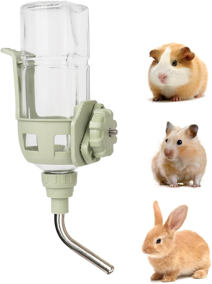 Guinea Pig Water Bottle, Small Animal Plastic Buckle no drip Glass Water Dispenser, Suitable for Hamsters, pet Rabbits, Rats, Mouse, Totoro, Hedgehogs (Green)