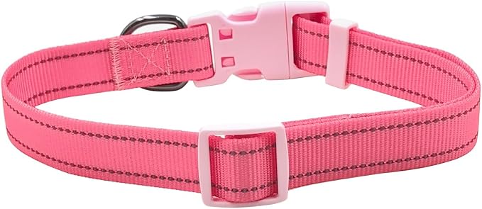 Dog Collar Leash Set, Durable Polyester with Safety Reflective Strips, 5 ft Matching Leash, Neoprene Padded Handle, Adjustable 4 Sizes for Small Medium Large Dogs.(S, Pink)