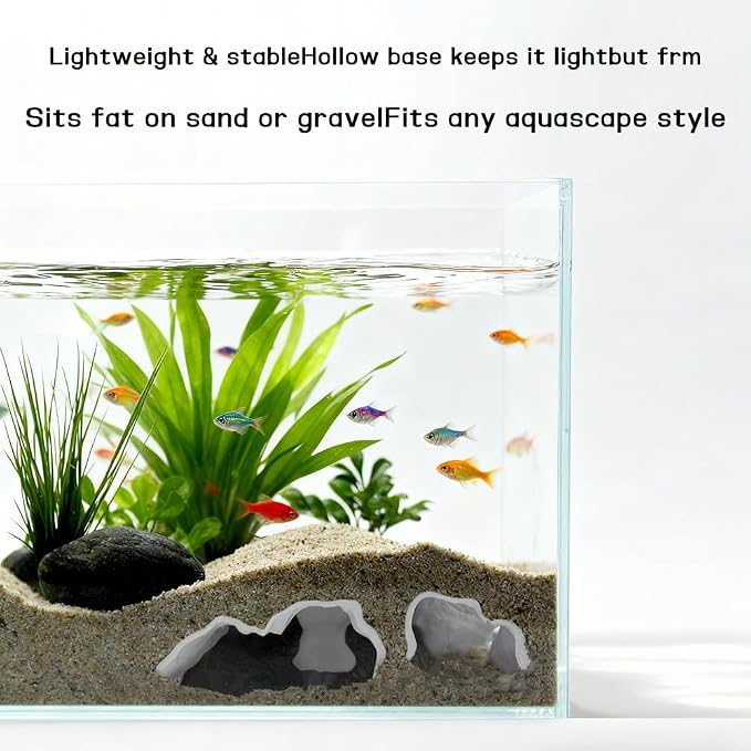 3D Printed Aquarium Cave Tunnel - Fish Tank Decoration Natural Fish Hideout for Pleco, Shrimp & Corydoras | Sinking Base & Viewing Ports | Substrate-Friendly Decor (6.7" Under Gravel Design)