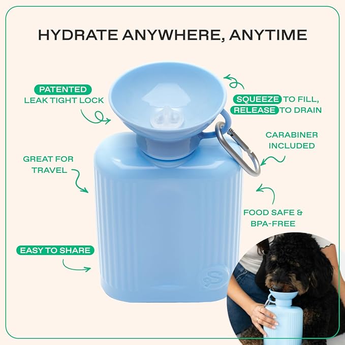 Springer Dog Water Bottle | Large Capacity Drinking Feeder Dispenser for Dogs & Puppies | As Seen on Shark Tank | Leak-Proof Bowl | BPA-Free | Outdoor Walking, Hiking & Camping | 44oz Blue