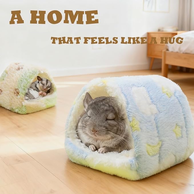 Meow&Woof 2 Pack Cozy Small Animal Beds with Hock, Winter Guinea Pig House, Hamster Sand Bath Container, Large Sandbox Toilet Gerbil Batheoom, Tiny Chinchilla Dust Bathtub Sand Bath Box for Hamster Ca