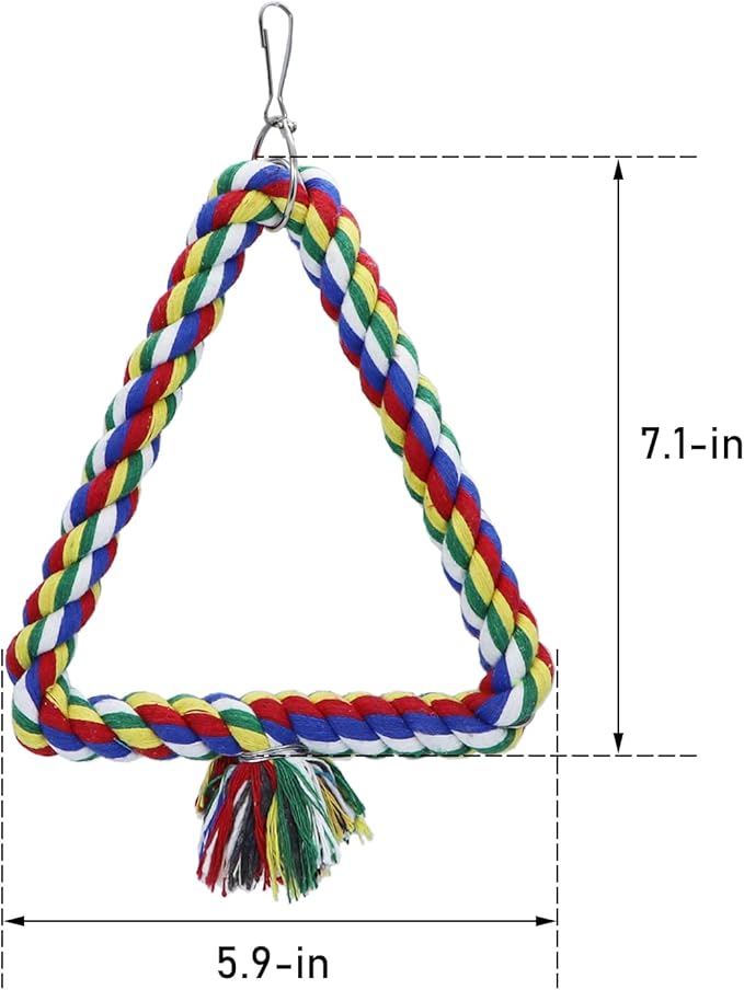 Bird Triangle Rope Swing Colorful Perch Chewing Toy for Parrots Budgie Parakeet Cockatiel Cockatoo (S)