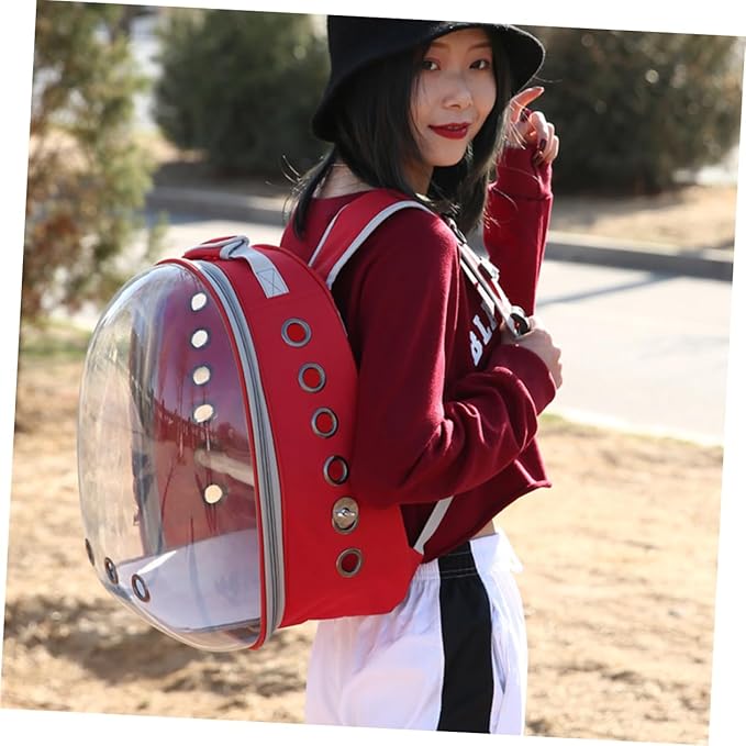 Portable Parrot Backpack Carrier Breathable Space for Outdoor Use Includes Wooden Bar for Birds Red