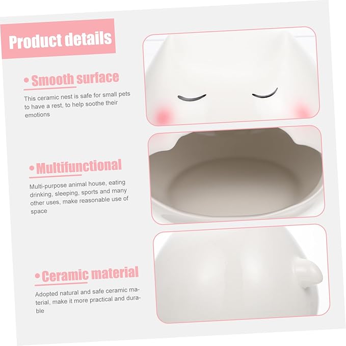 Happyyami Ceramic Small Pet Hideout Hut for Hamsters and Small Animals Natural Safe Material Cooling Nest for Summer Comfort and Shelter
