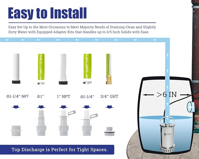 Green Expert 1HP Submersible Sump Pump 4000GPH High Flow Full Stainless Steel 25FT Power Cord Fast Water Drainage for Flood Pool Garden Pond Hot Tub Rain Barrel Heater Flush Household Drain System