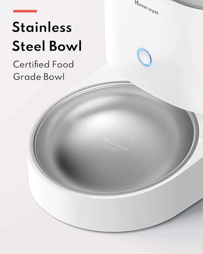 Homerunpet Automatic Cat Feeder - 4L Timed Pet Feeder, No Jam Freeze Dried Safe, WiFi & Bluetooth App Control, 30-Day Freshness for Cats and Small Dogs (Stainless Steel Bowl)