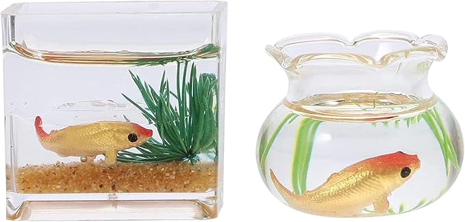 2Pcs 1/12 Scale Accessories Dollhouse Fish Tank, Miniature Fish Bowl Miniature Dollhouse Accessories for Garden Scene Decor Desktop Ornaments, Dollhouse Decor, Decorations