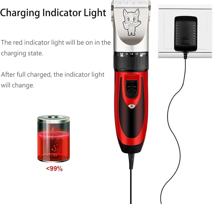 Highdas Dog Clippers for Grooming Rechargeable, Electric Dog Grooming Kit Clippers Low Noise, Cordless Quiet Dog Shaver, Pet Hair Trimmer Set for Dogs, Cats, Pets (Red)