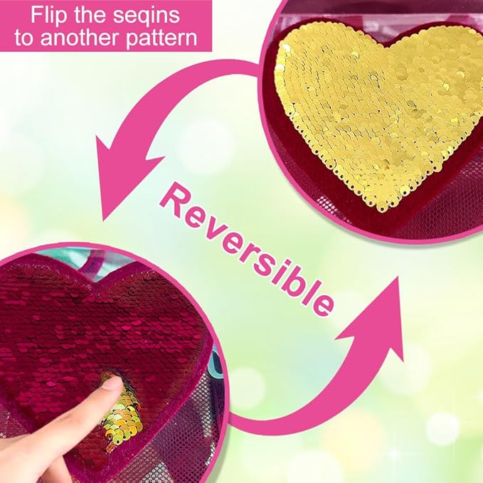 17" Sequin Clear Backpack for Girls - 3Pcs School Flip Design Stadium Approved Set, Gym/Concert Transparent Bookbag (Red)
