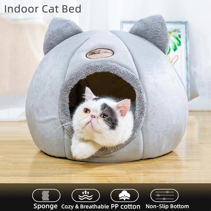 Cat Beds for Indoor Cats, Cozy Cat Cave Bed Dog House Cats Tent with Removable Cushion Pillow, Soft Warm Pet House Puppy Bed, Cute Pet Nest for Kitten Small Dog (Pink, M-13x13x13 Inches)