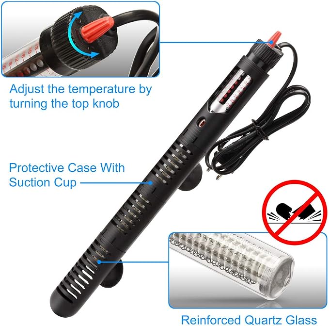 Kinbo Aquarium Heater 300 Watt Submersible Fish Tank Heater Adjustable Temperature with Diving Thermometer and Protective Case Suction Cup
