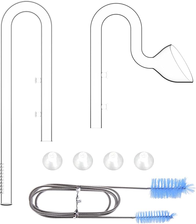 FZONE 17mm Aquarium Glass Lily Pipe Kit with Inflow, Outflow and Brush for 5/8" ID (16/22mm) Tubing