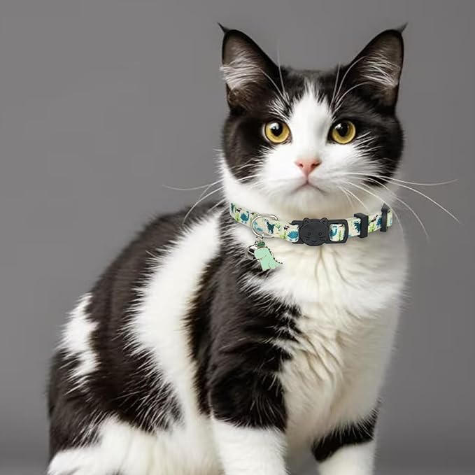 Cat Collar Breakaway, 2 Pack Cotton Kitten Collars with Bells and Removable Charms, Cute Dinosaurs Shaped for Indoor Boy, Girl and Adult Cats