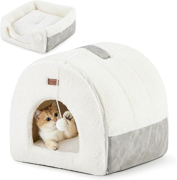 ZOMISIA Cat Bed Cave for Indoor Cats - 2 in 1 Cat Cave for Kittens and Small Pets with Removable Washable Cushioned Pillow, Enclosed Cat Bed Cozy Cat Hideout with Non-Slip Bottom, 15 Inches