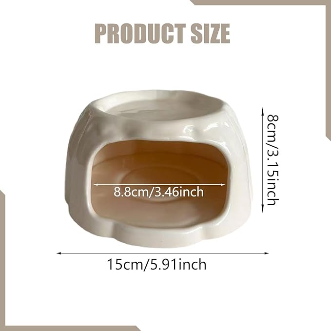 Hamster House Ceramic Hideout Small Animal Food Bowl Pudding Shaped Decorative Habitat Suitable for Hamster Cage Pet Gift Home Decoration, Light Orange
