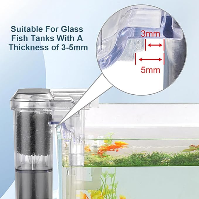 DONGKER Slim Aquarium Filter,250L/h 2.5W Hang on Back Filter Ultra Quiet Adjustable for 2-8 Gal Aquariums Tanks