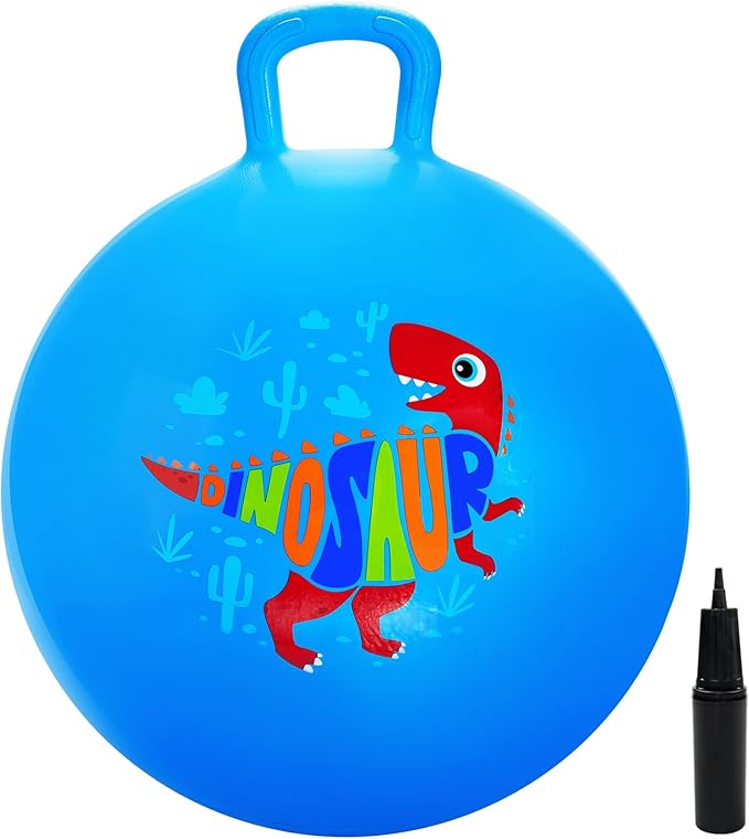 Hopper Ball, Dinosaur Hopping Toys for Kids, 18 Inch Bouncy Ball with Handle, Blue Inflatable Bouncing Hoppity Hop Toys for Boys and Girls Gifts