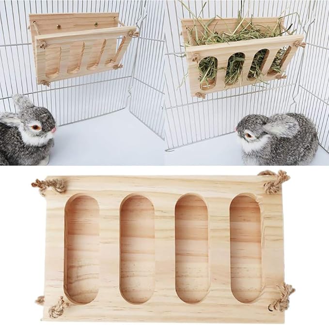 Tfwadmx Bunny Hay Feeder Rabbit Food Dispenser Small Animal Hay Feeder Chinchilla Hay Rack Wooden Hay Manger Rack Holder Minimizing Waste for Guinea Pig Chinchilla Hamster