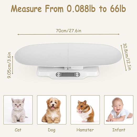Digital Pet Scales with Detachable Tray – Accurate Baby Weighing Scales for Infants & Toddlers, Clear LCD Display, Tare & Hold Functions, Ideal Puppy Scales for Cats, Dogs, Kittens, Up to 30KG/66LB