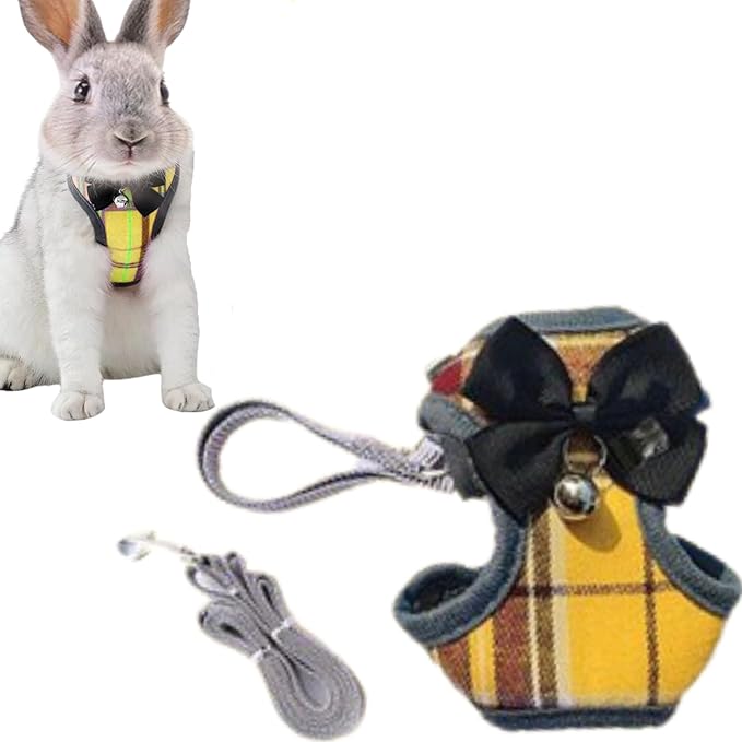 Pet Harness,Rabbit Harness and Leash Set, Cute Mesh Breathable Pet Vest Outdoor Camping Hiking Training, Bunny Jacket for Small Kitten, Puppy, Small Animal (Yellow,L)
