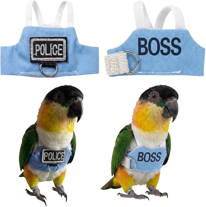 2 Pack Bird Flight Suit Vest, Adjustable Parrot Harness Clothes with Cute Design, Anti-Bite Outdoor Training Outfit for Parakeet, Cockatiel, Conure, Quaker, Budgie (XL,Without Leash)
