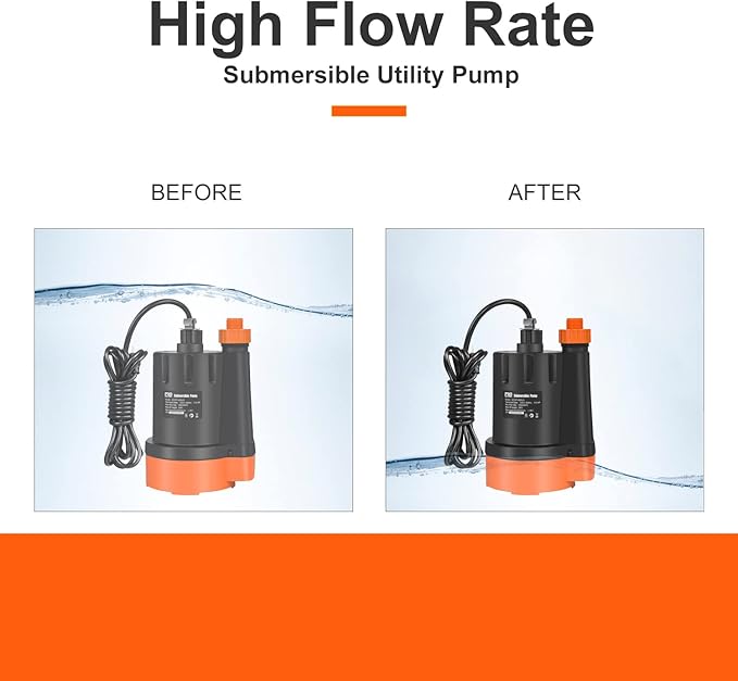 Submersible Water Pump, 1/3HP 2500GPH Utility Pump Portable Electric Clean Water Drainage Pump for Pool Draining, Flooding, Swimming Pool and Basement