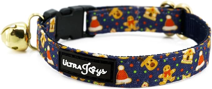 Ultra Joys Cat Collar - Breakaway with Bells - Boy & Girl Kitten Collars - Gingerbread Man Small