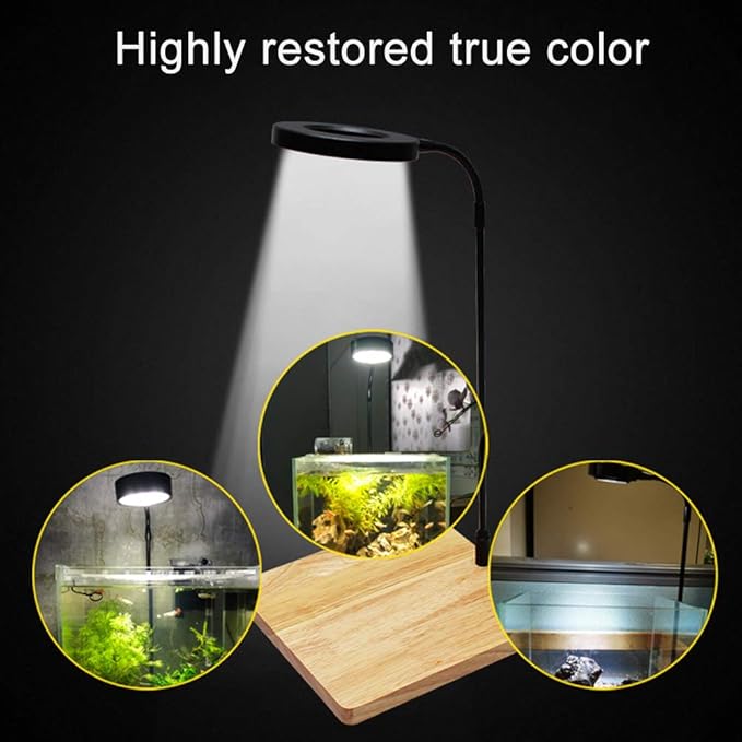 Full Spectrum LED Light with Bamboo Board Nano Fish Tank Light USB Powered 360 Degree Bettas Fish Tank Lights for Plant Growth(Size:M/22x23.5cm)