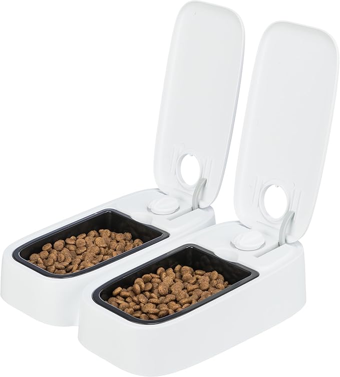 Trixie TX2 Automatic Food Dispenser, Two Food Bowls, Dual Timer, 48 Hour Timer, Battery Operated, White (Pack of 2)