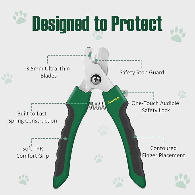 Dog Nail Clippers with Nail File, Ergonomic Dog Nail Trimmers to Avoid Over Cutting, Razor-Sharp Stainless Steel Blade with Safety Guard for Large/Small Pet Dogs, Green