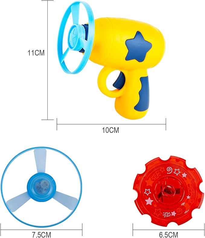 Berry President Flying Saucer Toy, Flying Disc Launch Playset with Rotating Flash Light, Indoor Outdoor Twist Shoot Toy for Kids Aged 3 Years Old & Up (Yellow)