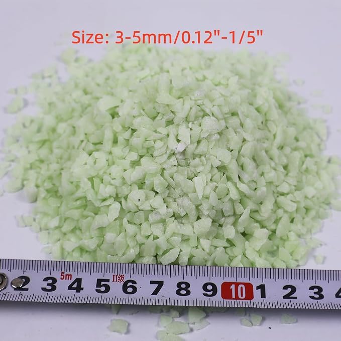 Glow in the Dark Gravel Stones,Aquarium Gravel,Aquarium Sand,Decorative Glow Gravel Rocks for Fairy Garden Fish Tank Succulents Pot Vase Filler Decor, 1 Pound (Yellow Green, 3-5mm)