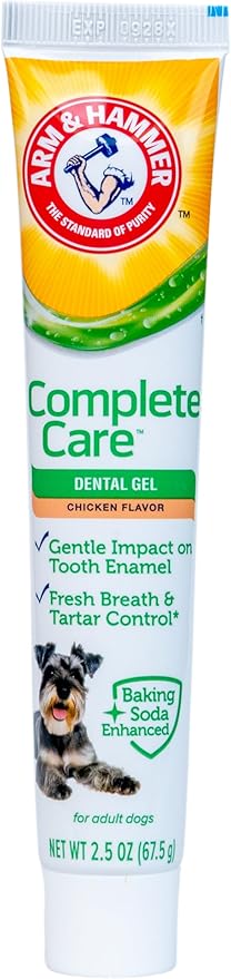 Arm & Hammer Complete Care Dental Gel Dog Toothpaste, Gel-Style for Gentle Enamel Care, Fresh Breath, Tartar Control, Baking Soda Enhanced, Fluoride Free, Chicken Flavor, 2.5 Oz